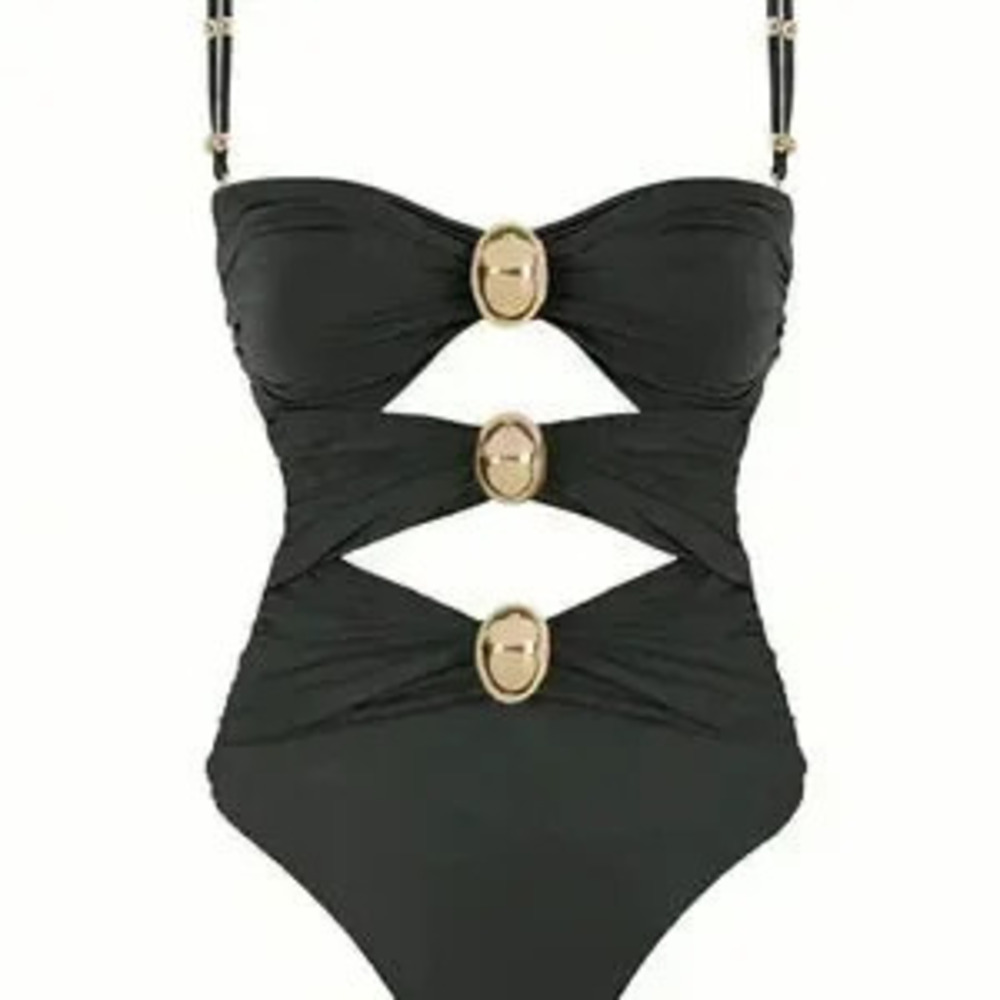 ZARA Black Sexy Women's Colorblock Hollow Out One Piece Swimsuit